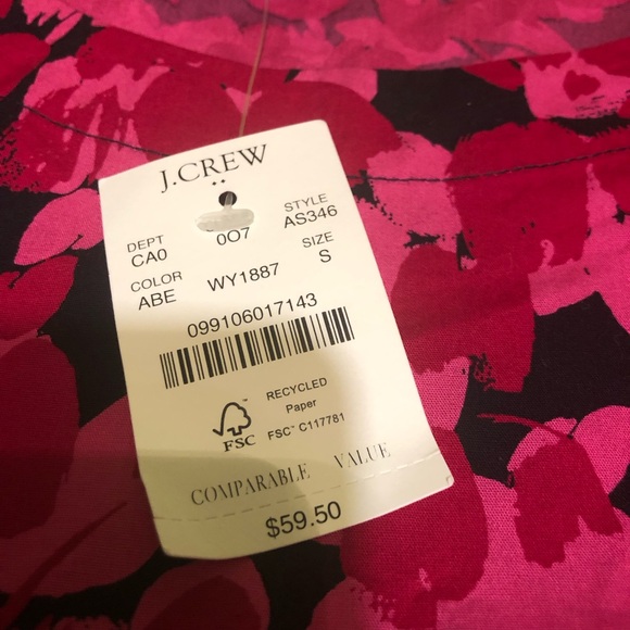 NWT $60 USD J Crew Red Pink Puff-Sleeve Top In Cotton Poplin Womens Size Small - Picture 4 of 9